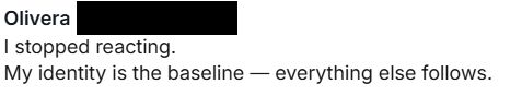 Member post from Olivera: I stopped reacting. My identity is the baseline.